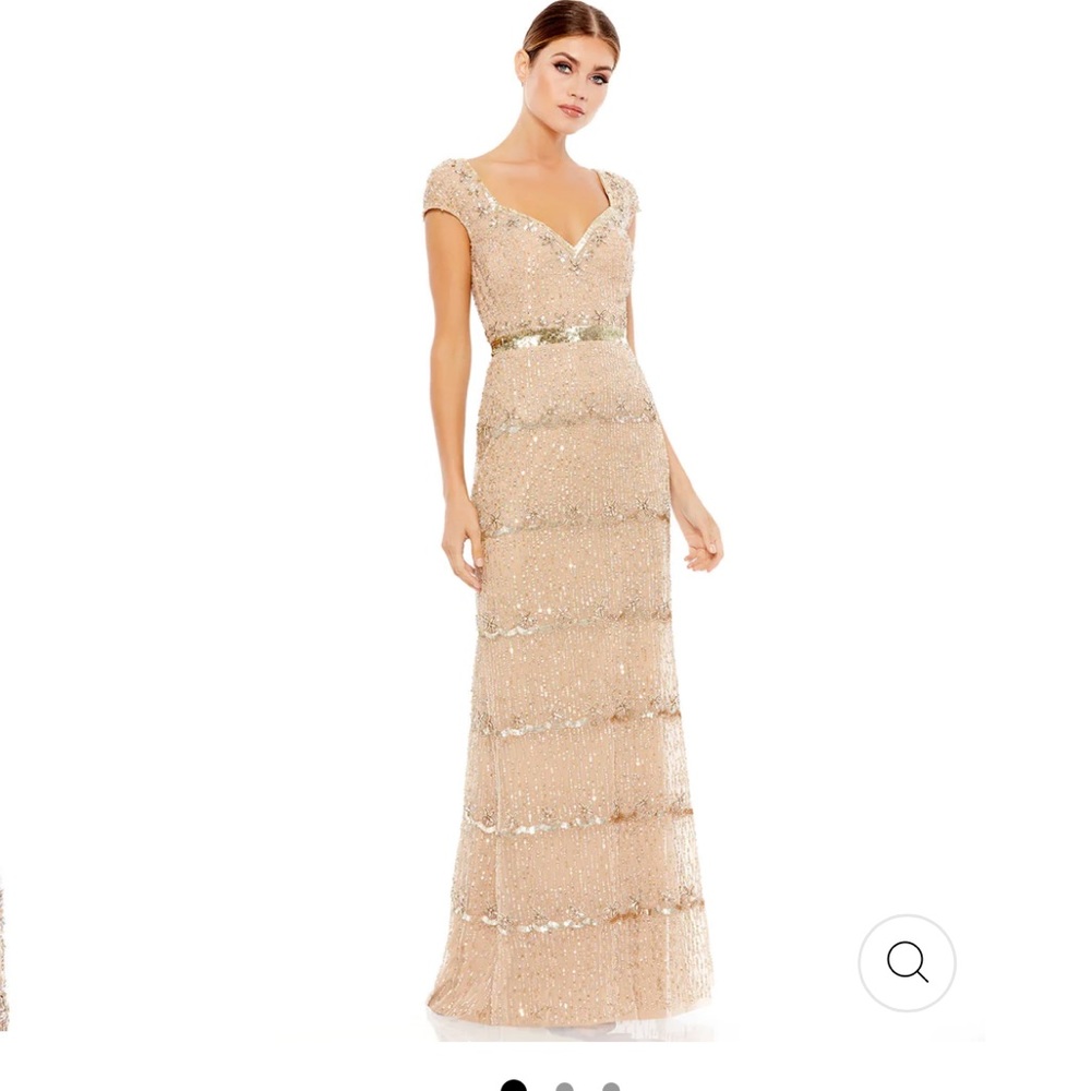 new Mac Duggal CAP SLEEVE EMBELLISHED COLUMN GOWN in nude - Picture 1 of 8